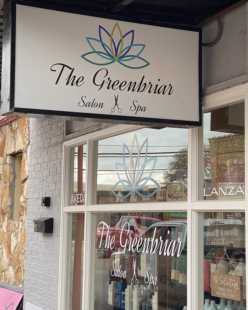 Storefront and Sign for The Greenbriar Salon and Spa in Belton Texas